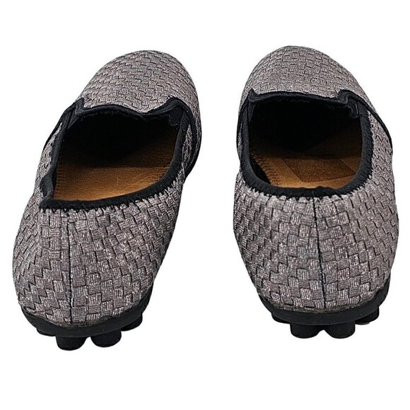 BERNIE MEV Pewter Metallic & Black Round Toe Elastic Gored Slip On Flat Size 42 - Picture 5 of 9